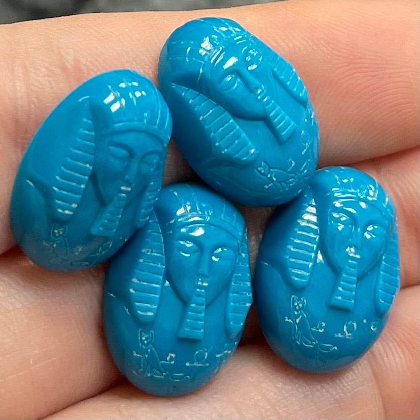 8 Vintage Blue Aqua Pharaoh Oval Lucite Cabochons
