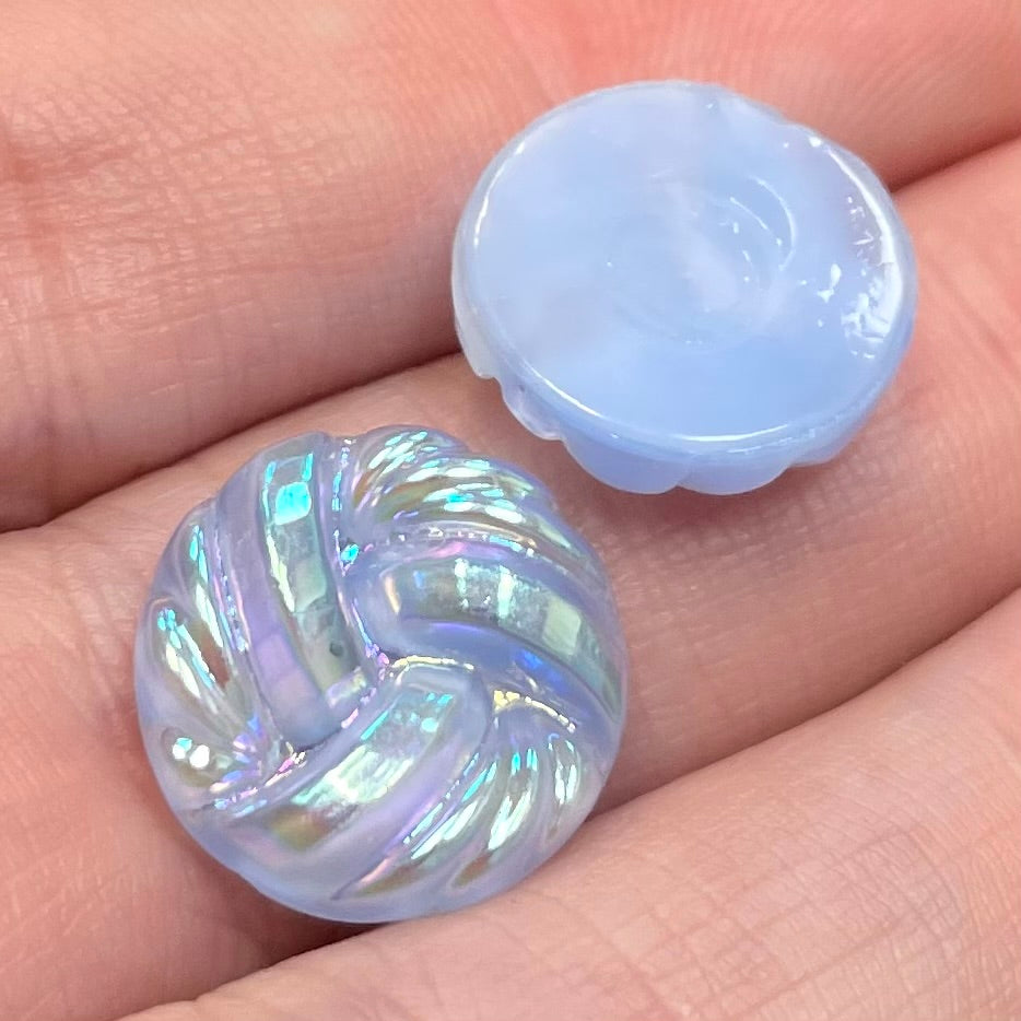 2 Vintage Blue German Knot Round Glass Cabochons