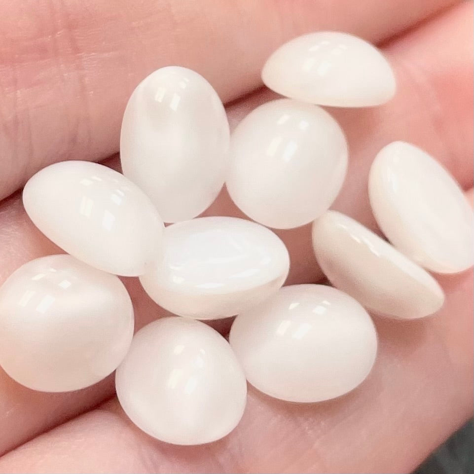 10 Vintage White German Moonglow Oval Glass Stones