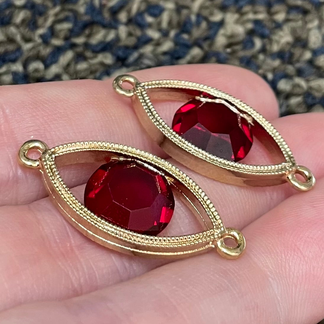2 RARE Vintage Red Siam Swarovski Channel Connectors