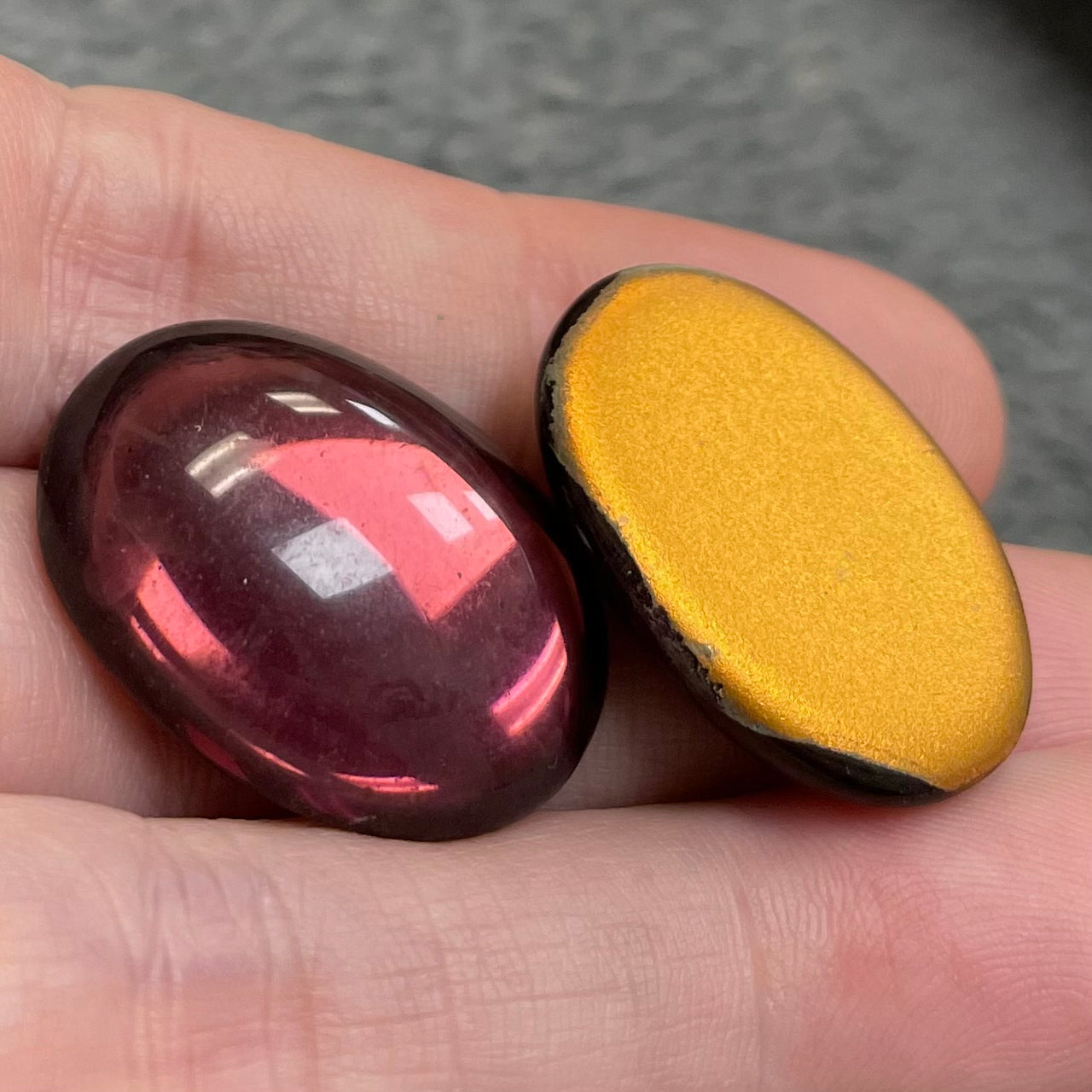 2 Vintage Amethyst German Oval Glass Cabochon