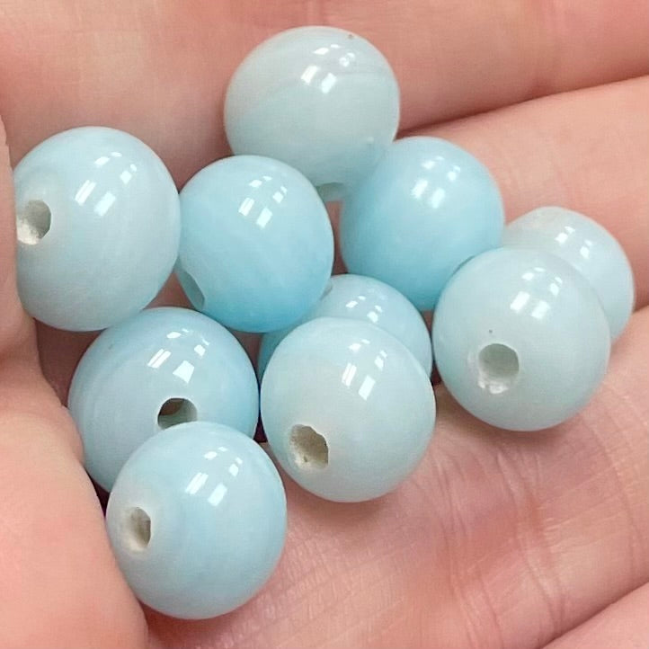 10 Mixed Light Aqua Blue Japan Round Glass Beads
