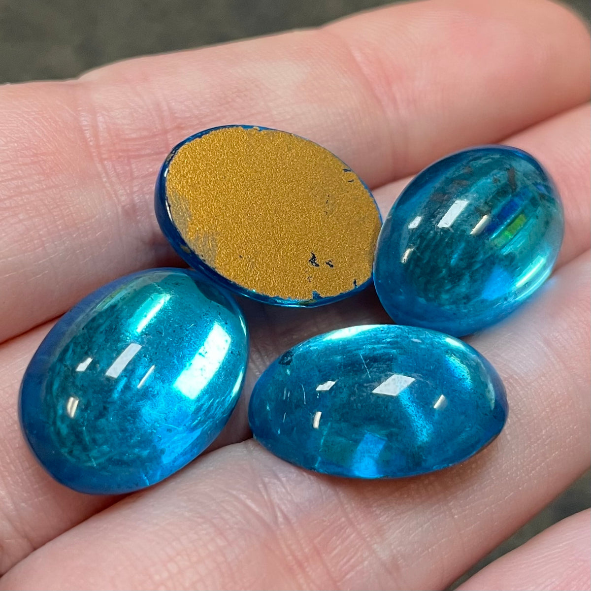 4 Vintage Blue Aqua Oval Glass Cabochons