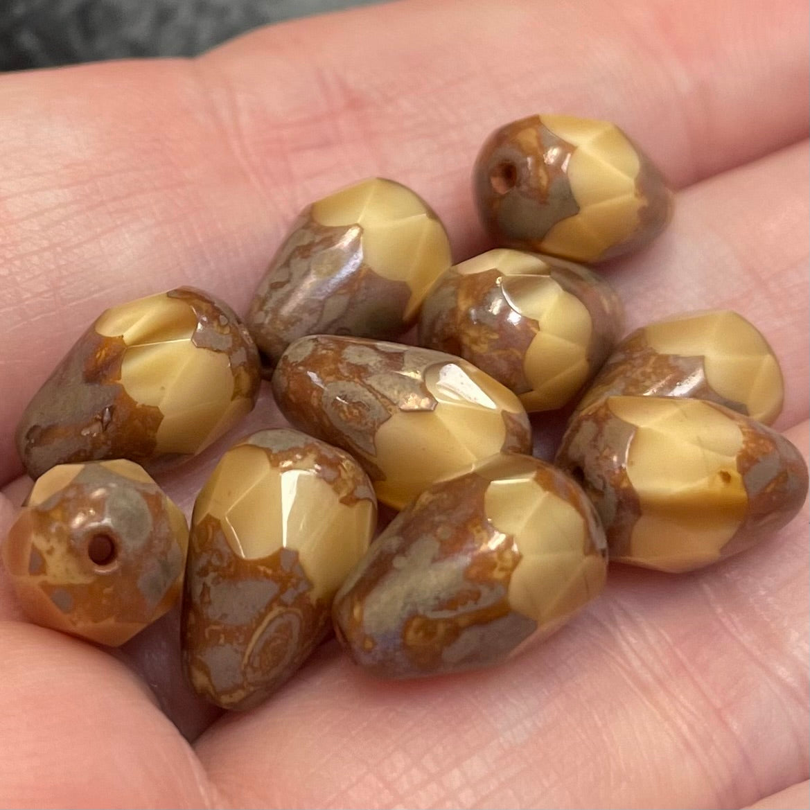 10 Vintage Brown Picasso Czech Teardrop Glass Beads