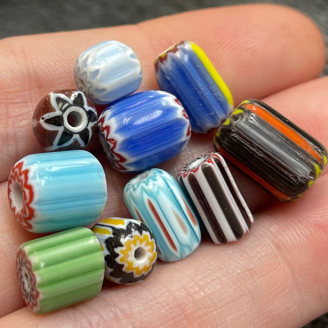 10 Vintage Mixed Chevron Glass Beads
