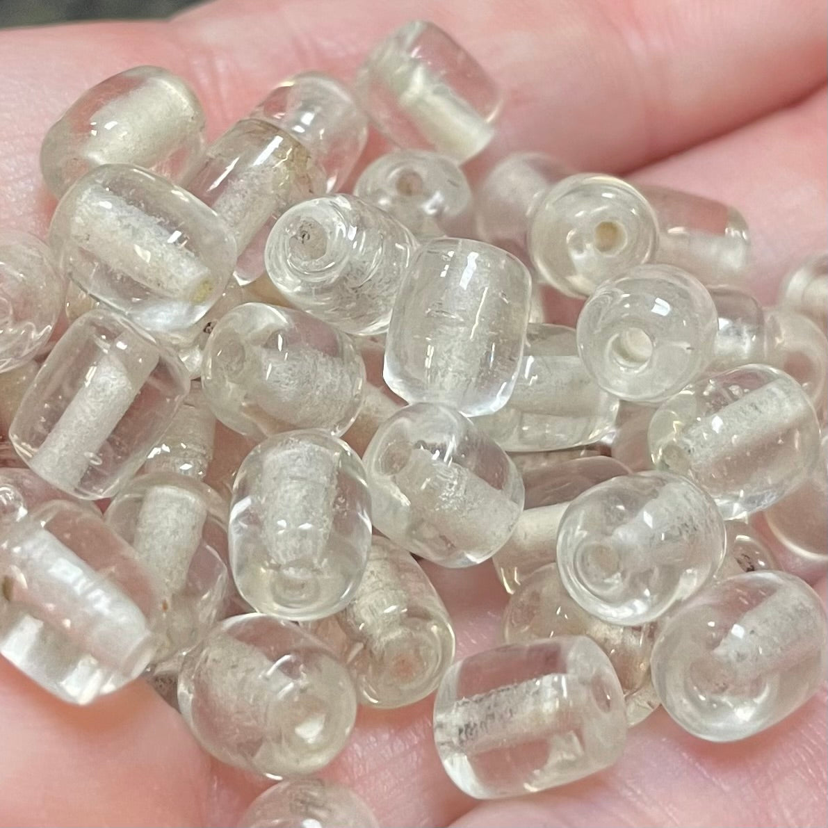 50 Vintage Clear Transparent Barrel Glass Beads