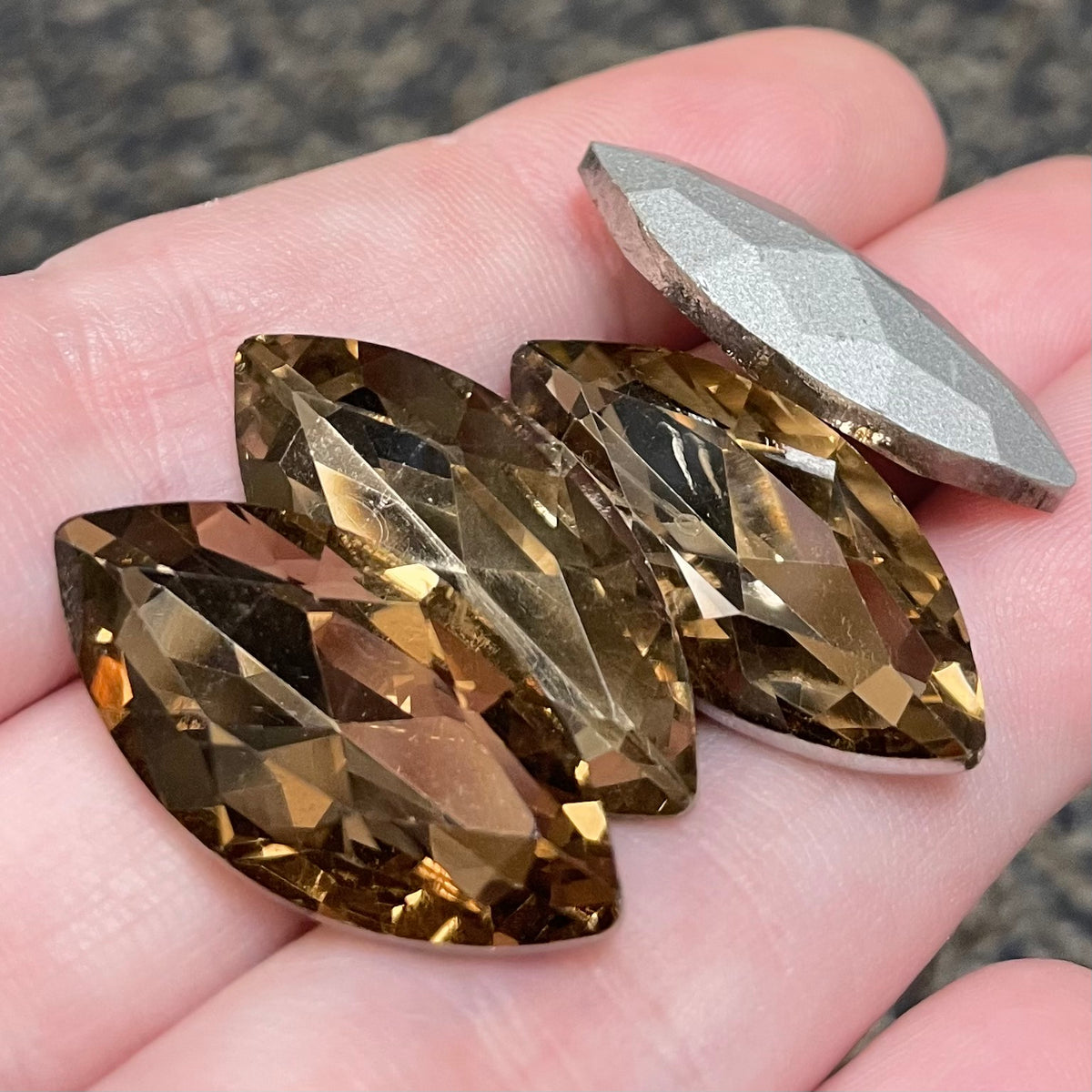 4 Vintage Brown Light Marquise Glass Stones