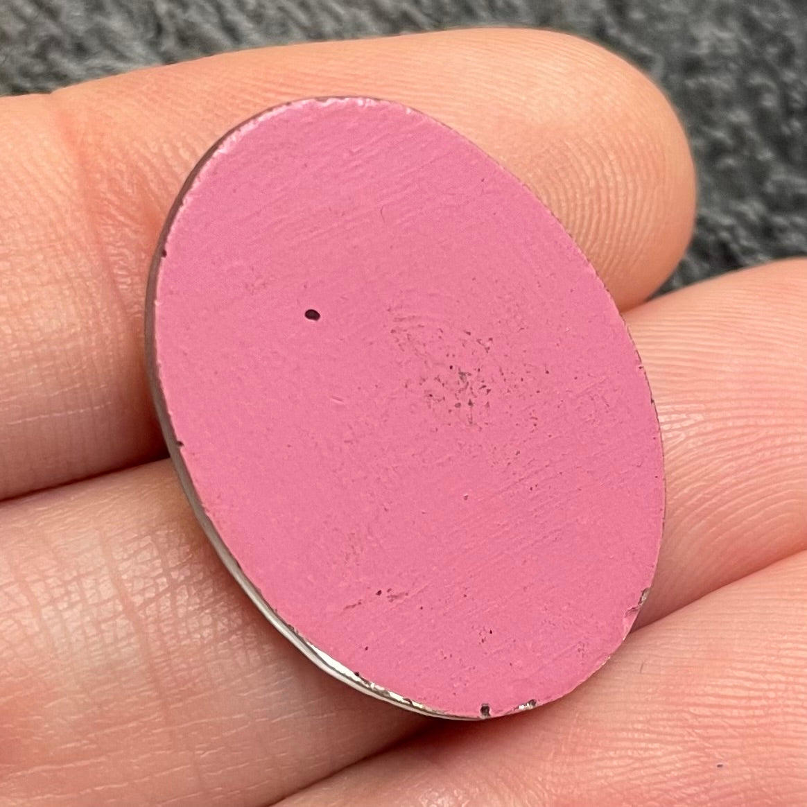 1 Vintage Pink Czech Silver Metallic Oval Glass Cabochon