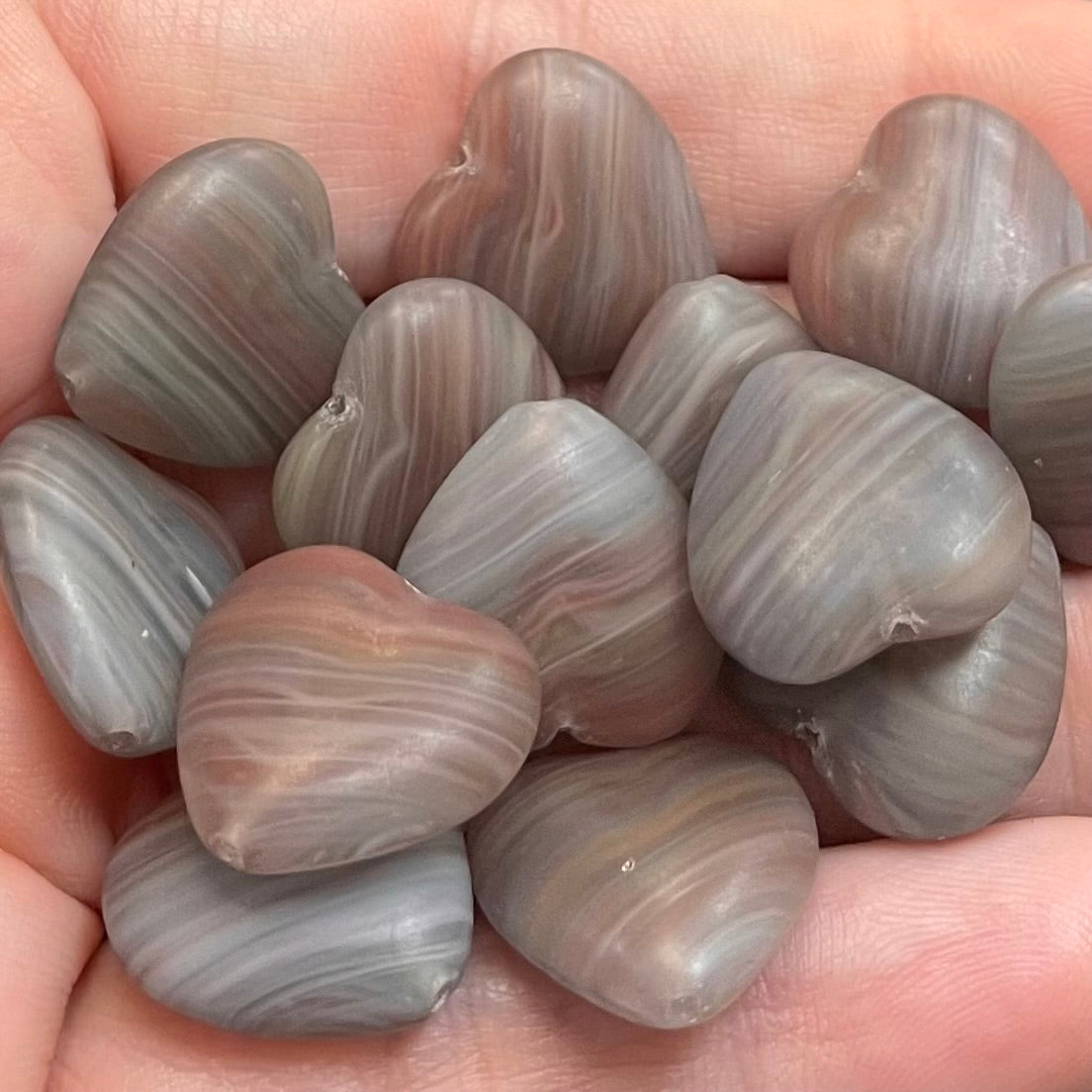 10 Vintage Grey Czech Matte Heart Glass Beads