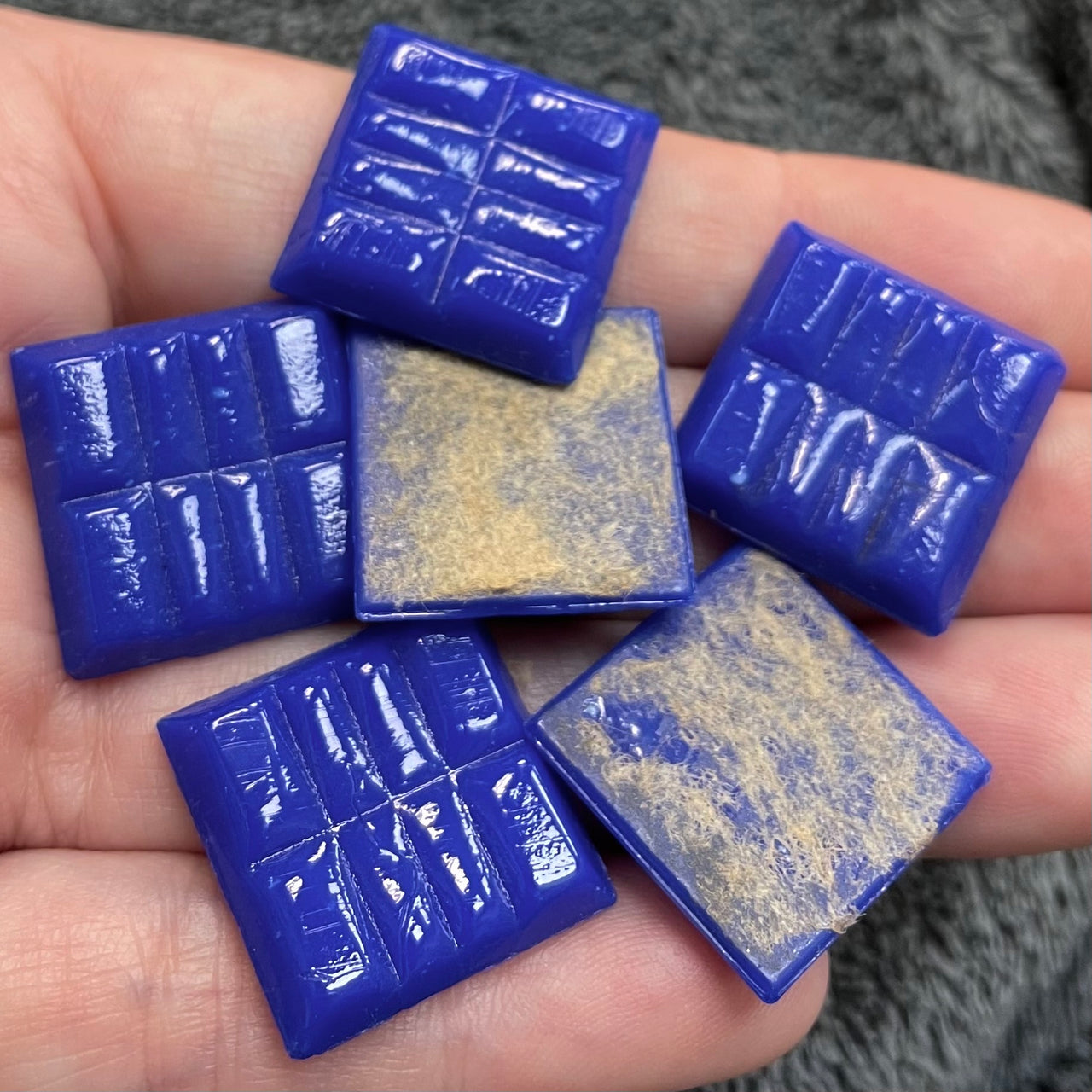 6 Vintage Blue Czech Square Tile Czech Glass Cabochons