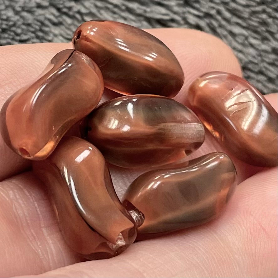 6 Vintage Sienna Orange Giver German Glass Beads