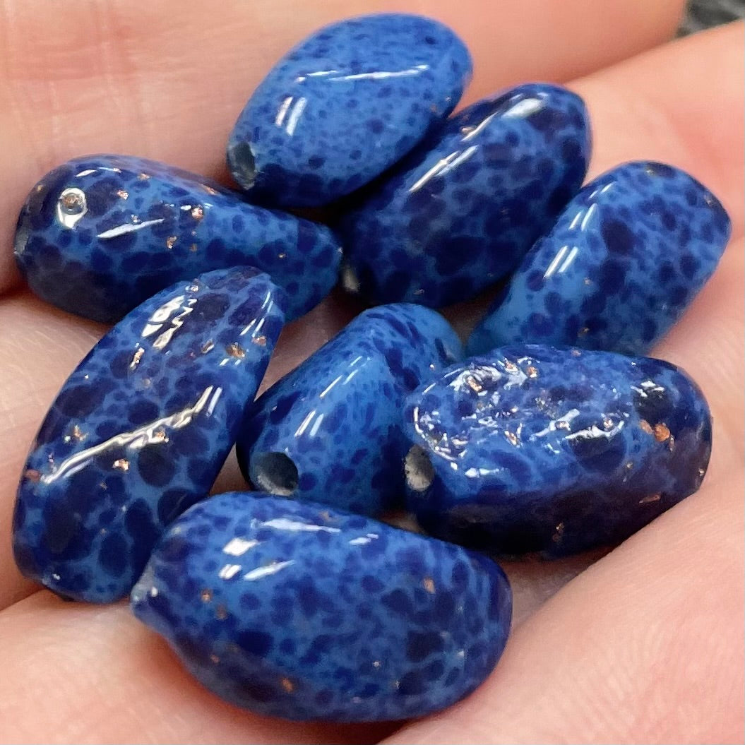 8 Vintage Blue Lapis Japan Oval Glass Beads