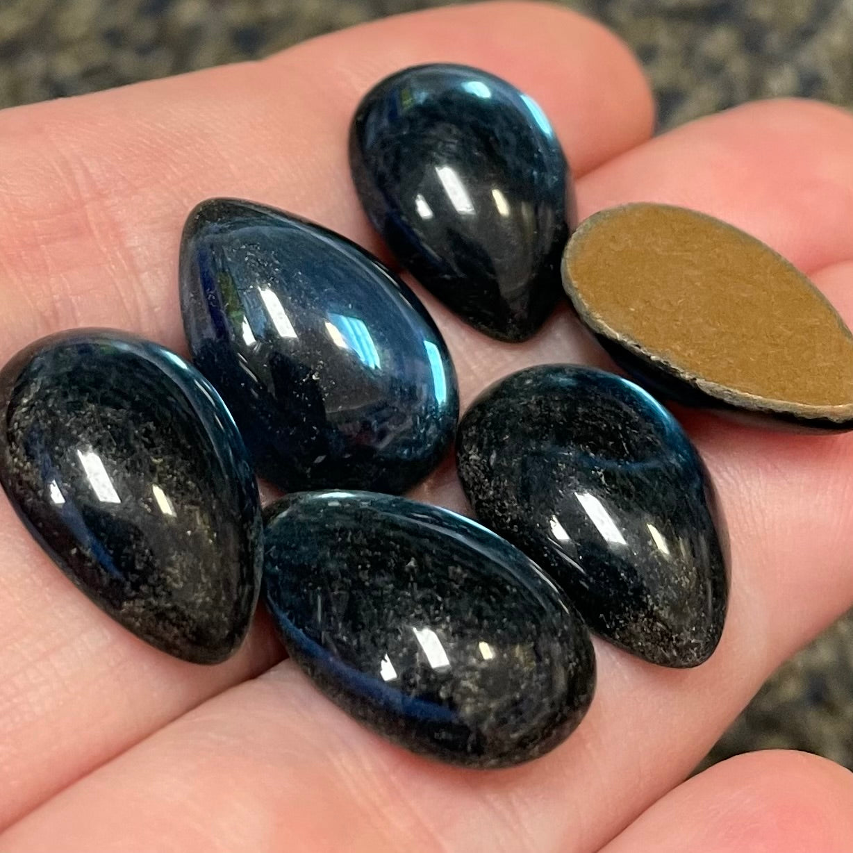 6 Vintage Blue Montana German Pear Glass Cabochons