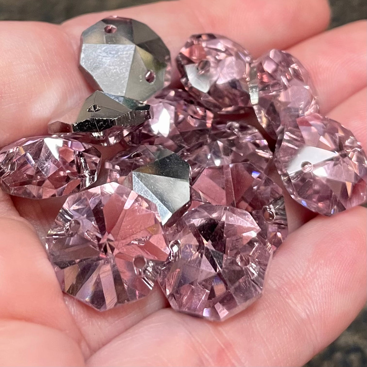 12 Vintage Pink Two Hole Octagon Glass Beads