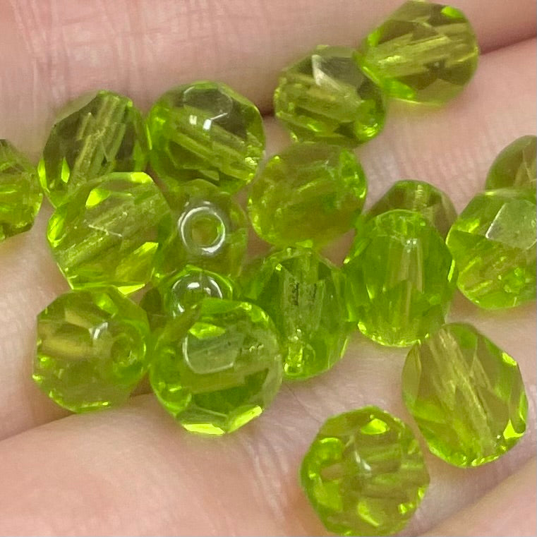 50 Green Apple Czech Fire Polished Glass Beads