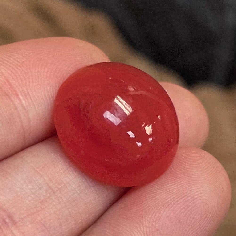 1 Vintage Carnelian Dyed Jade Round Glass Cabochon