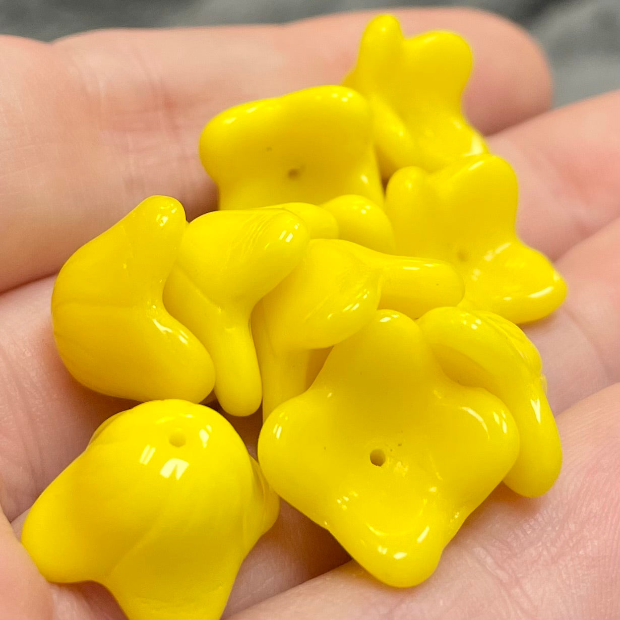 10 Vintage Yellow Czech Flower Glass Beads