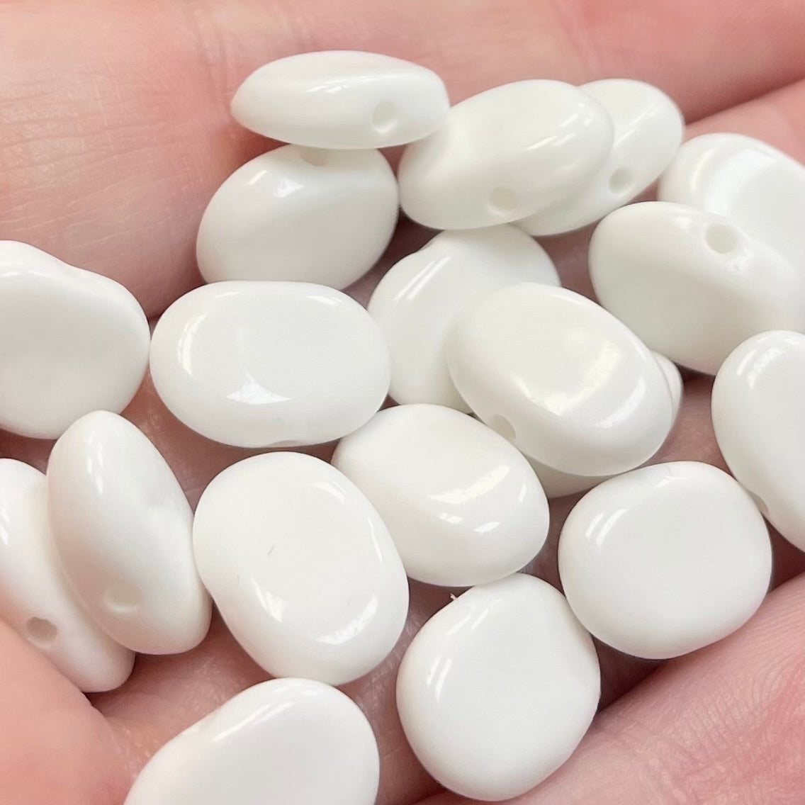 20 Vintage White Czech Oval Glass Beads