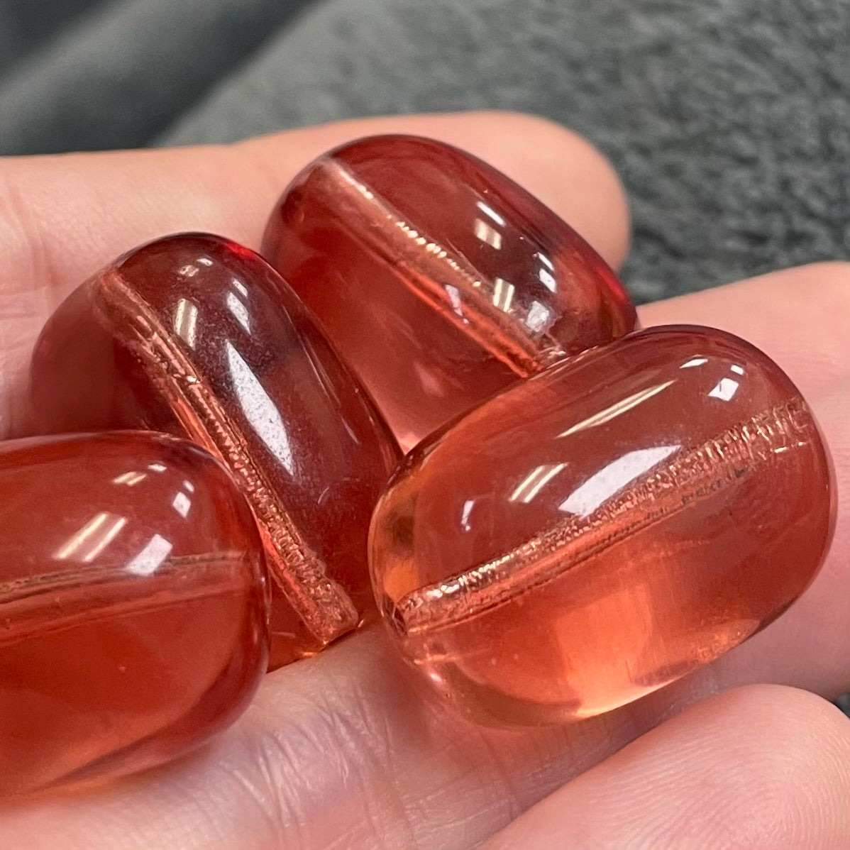 4 Vintage Large Brandy Oval Glass Beads