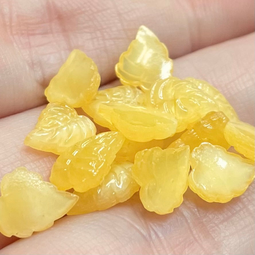 24 Vintage Yellow German Moonglow Leaf Glass Stones