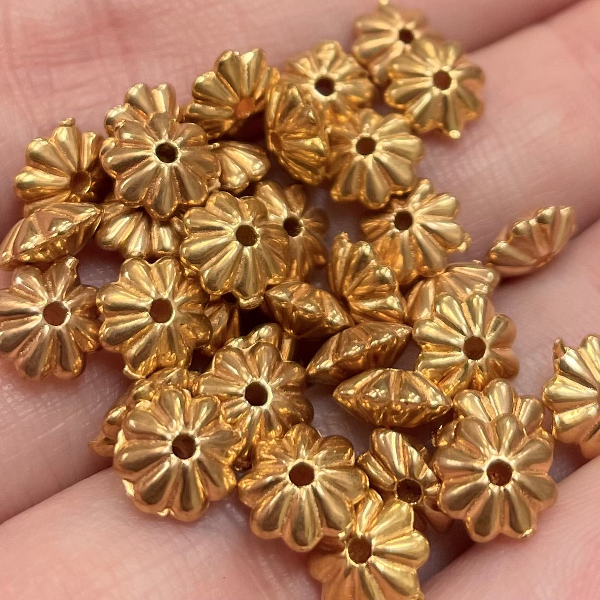 50 Vintage Metallic Gold Flower Lucite Beads