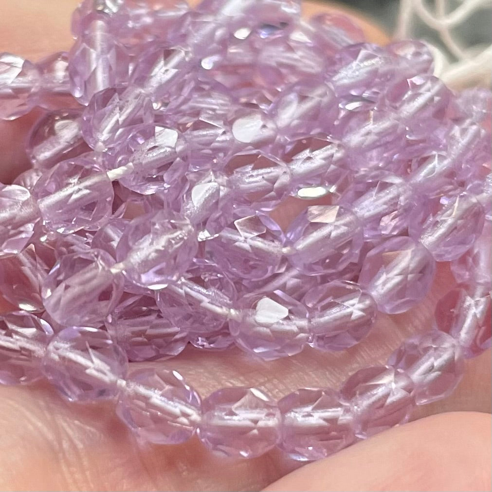 100 Lavender Czech Fire Polished Glass Beads