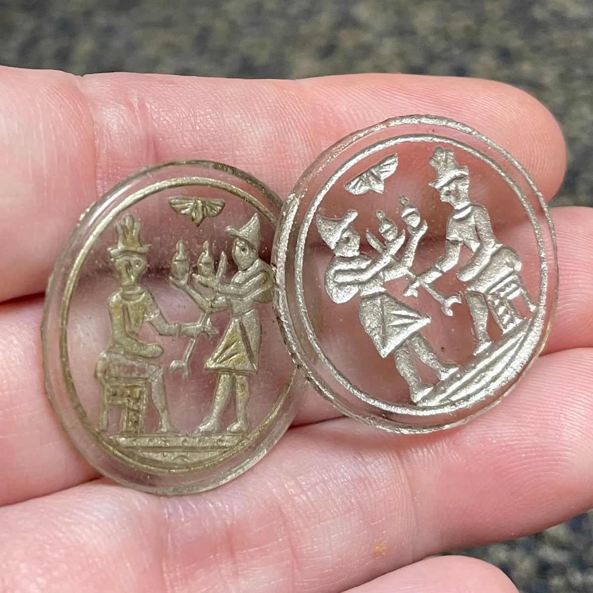 4 Vintage Egyptian Clear Round Glass Cabochons