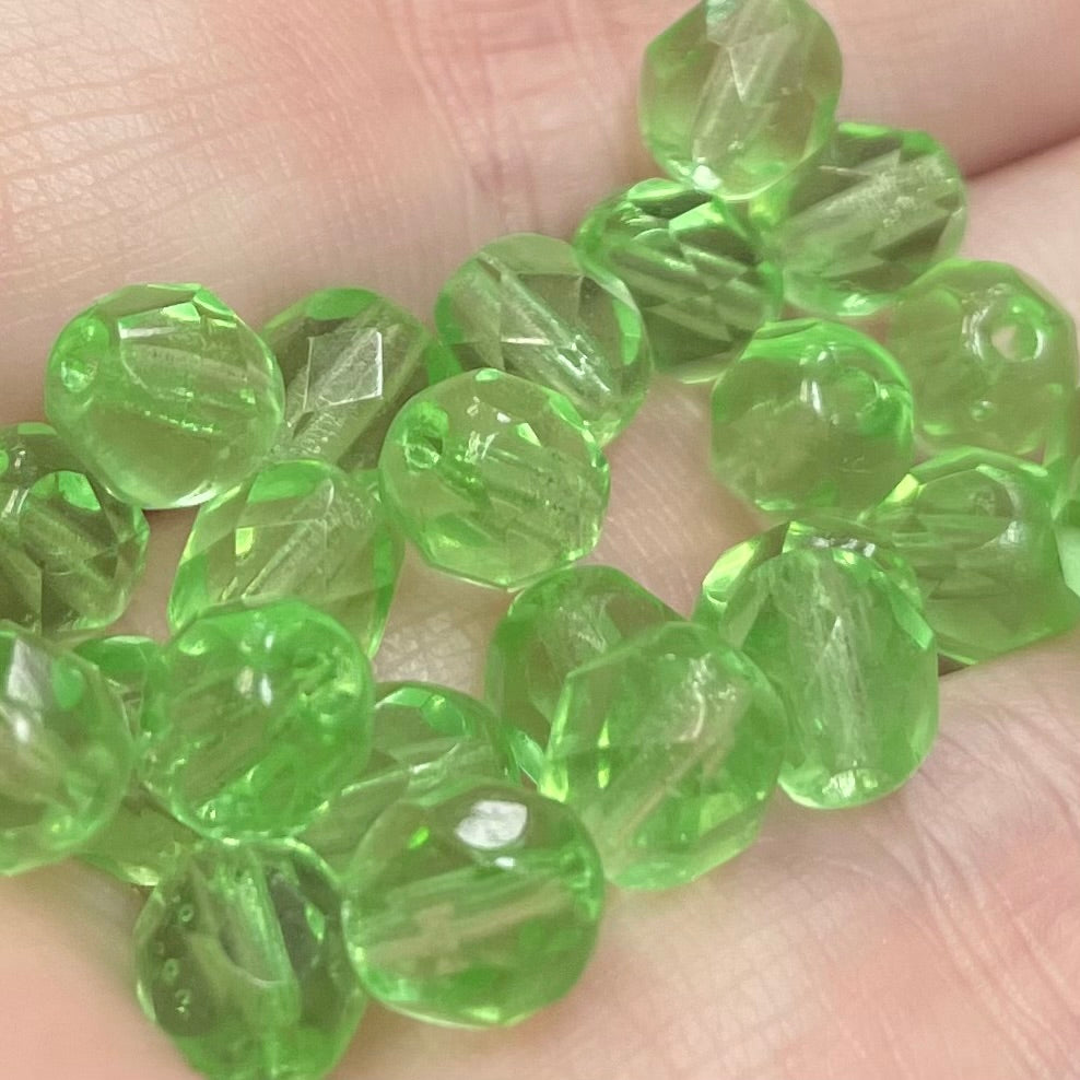 50 Light Green Czech Fire Polished Glass Beads