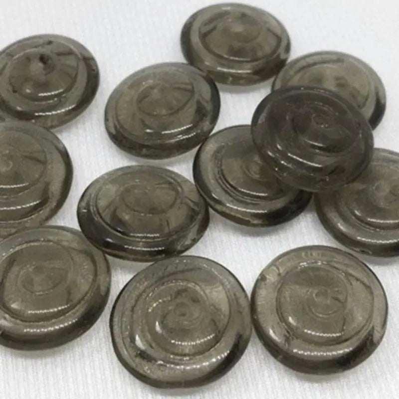 12 Vintage Black Diamond Czech Spiral Coin Glass Beads - Sea Beads