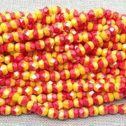 100 Vintage Red Yellow Czech Fire Polished Glass Beads - Sea Beads