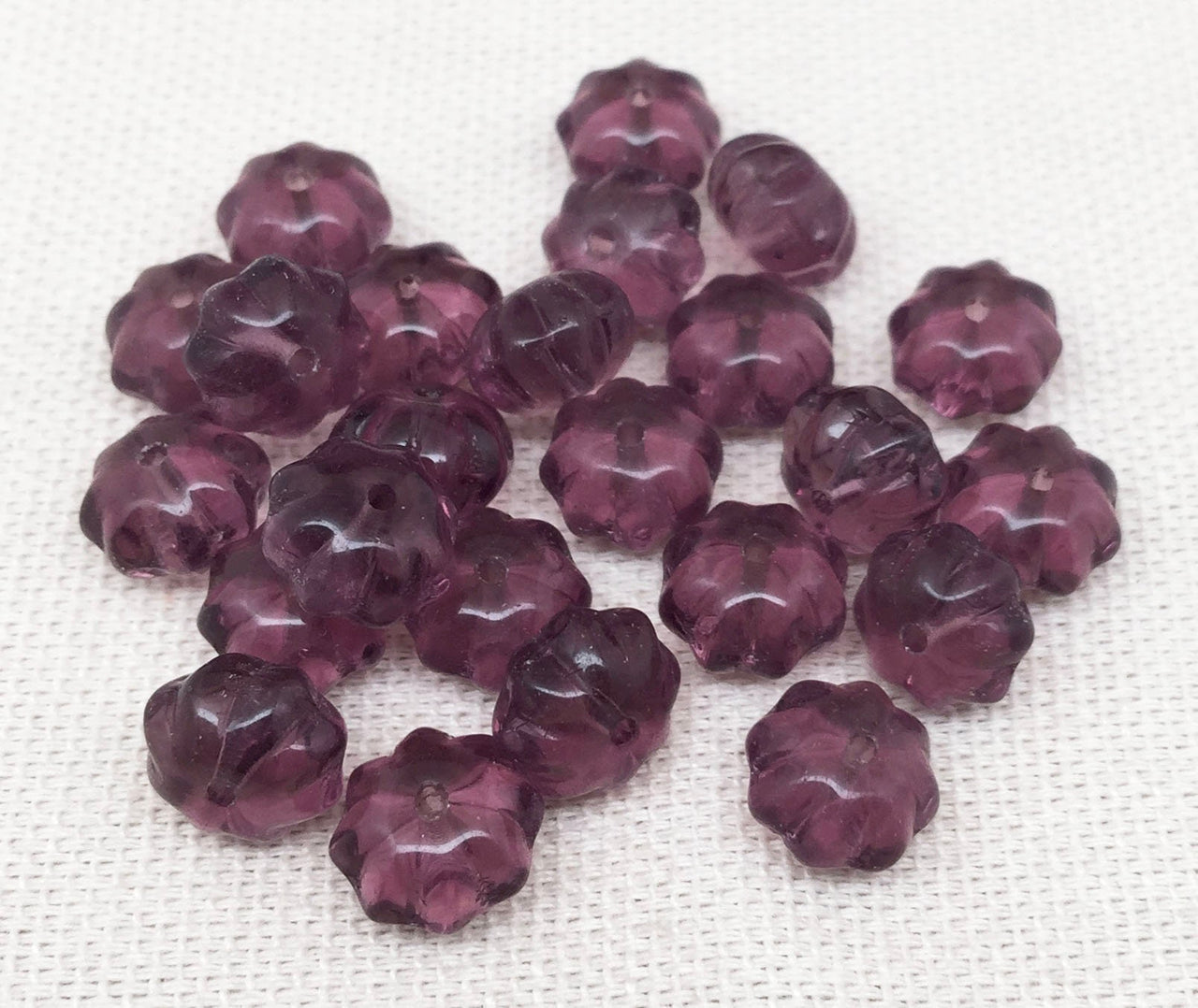 24 Vintage Purple Amethyst Rondelle Glass Beads