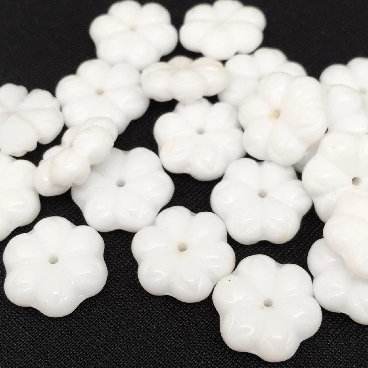 20 Vintage White Czech Flower Glass Beads 12mm