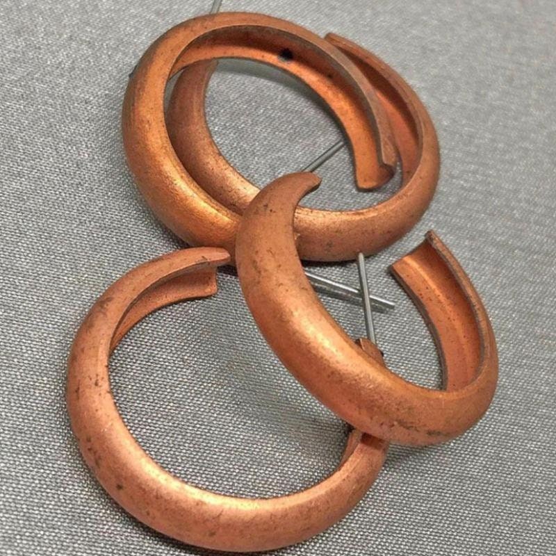 4 vintage copper plated metal open loop stud earrings