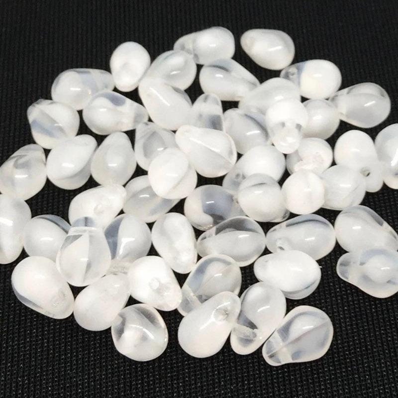 50 Clear Opalescent White Czech Drop Glass Beads