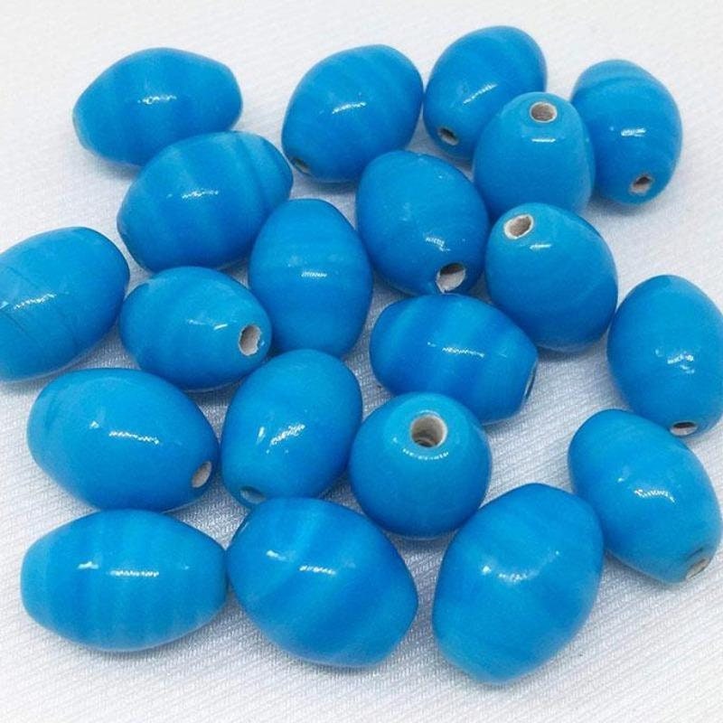 20 vintage Blue striped Oval Glass Beads