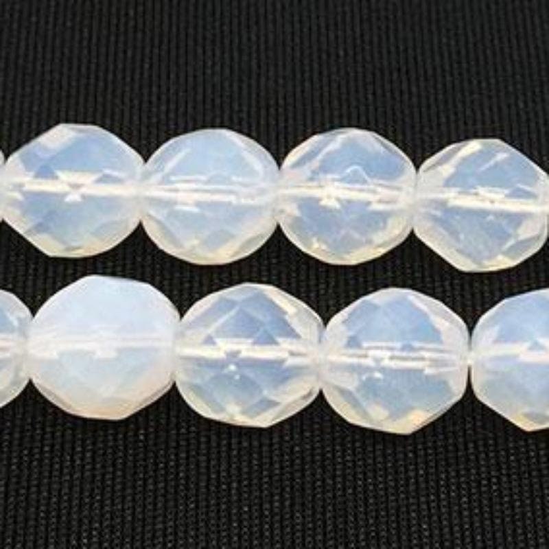 25 White Opalescent Czech Faceted Glass Beads