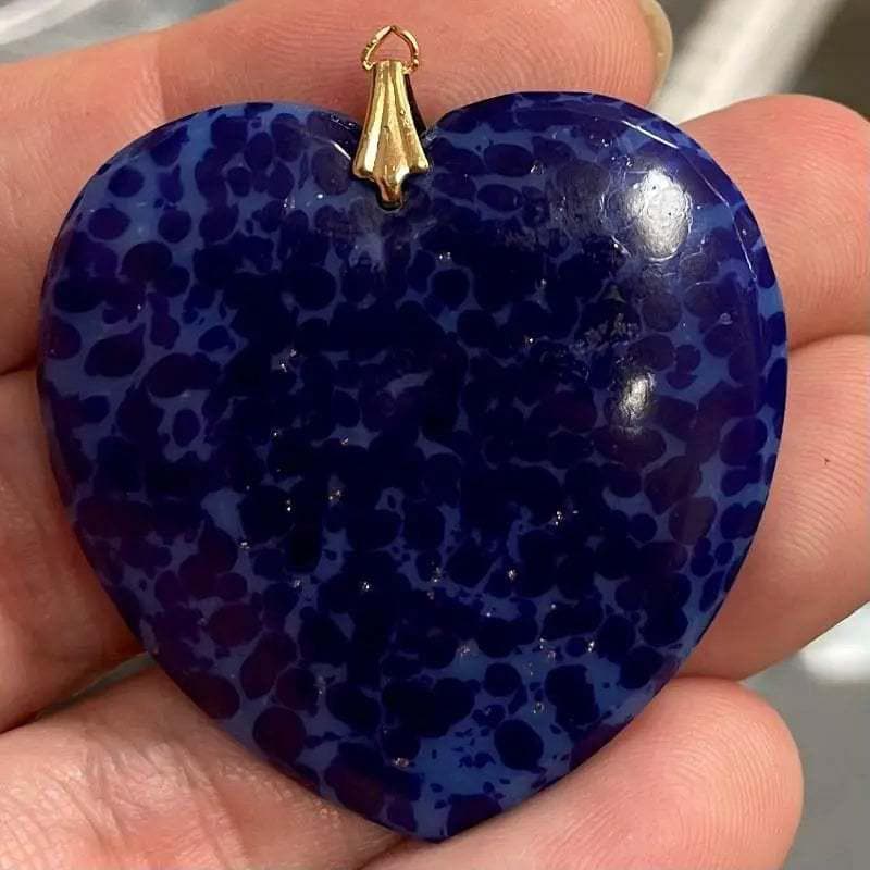 1 Vintage Blue Lapis Large Glass Heart Pendant