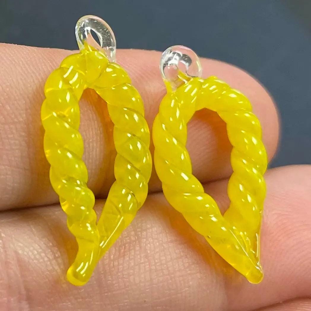2 vintage yellow handmade jewelry glass pendants #8478