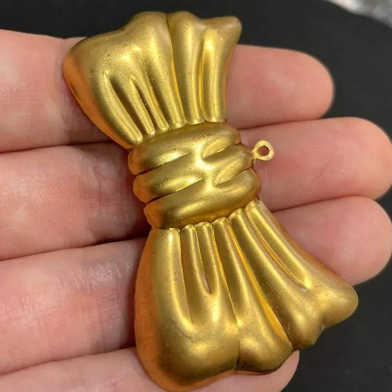 2 Vintage Brass Decorative Bow Pendants