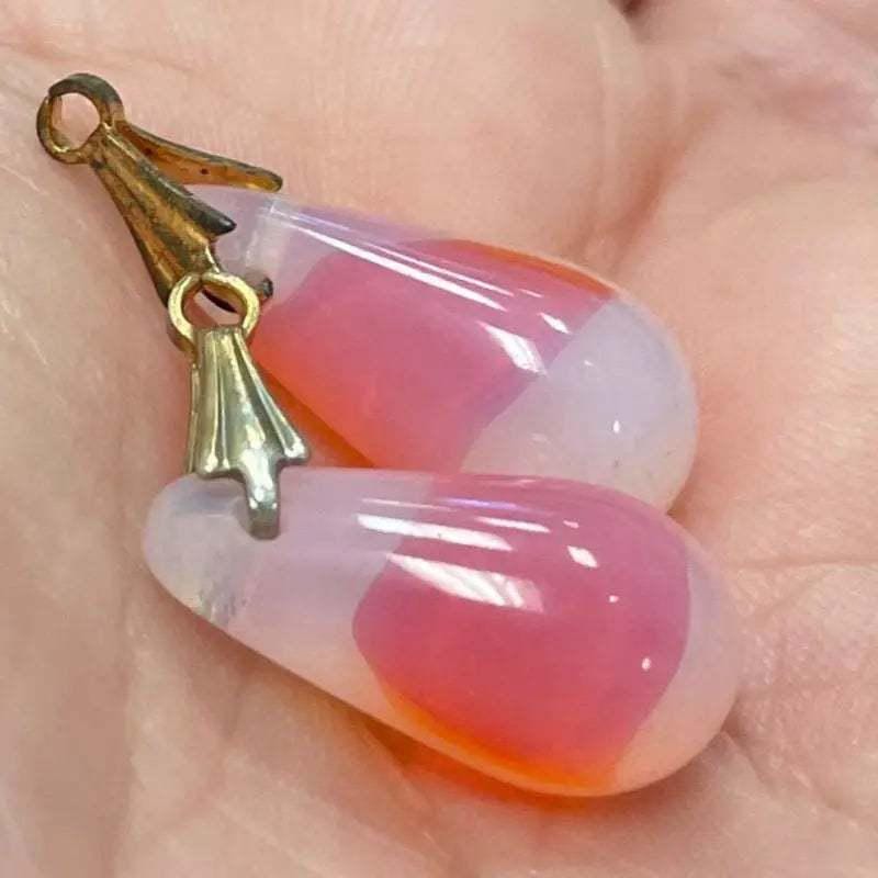 2 Vintage Orange White Opal Givre German Glass Pendants