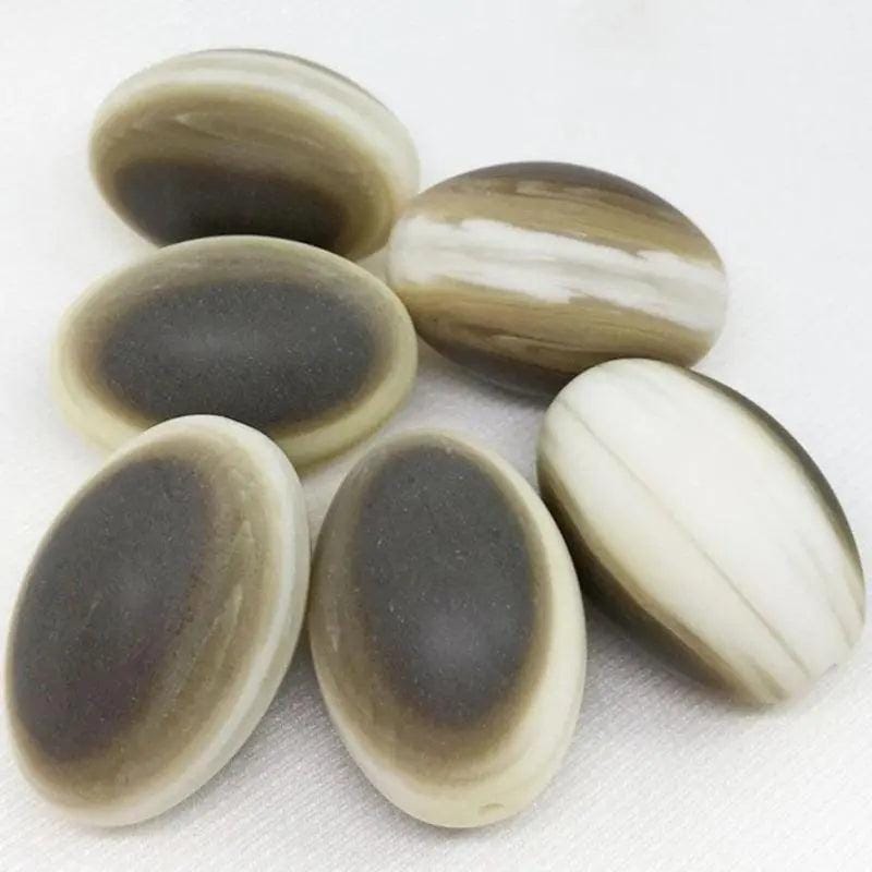 6 Vintage Ivory Brown Matte Oval Lucite Beads