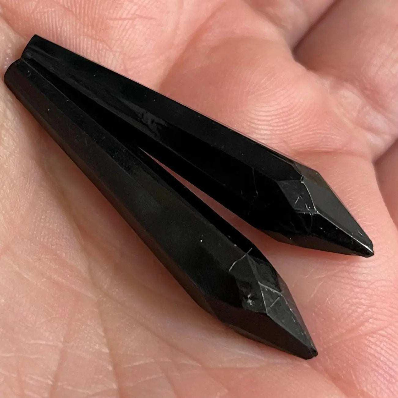 2 Vintage Black Long Glass Pendants