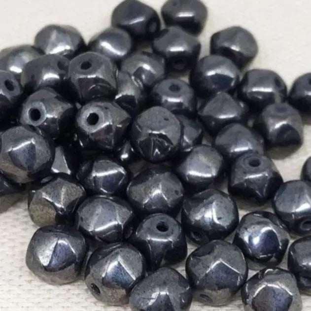 50 Vintage Black Gunmetal Czech Baroque Glass Beads 6mm