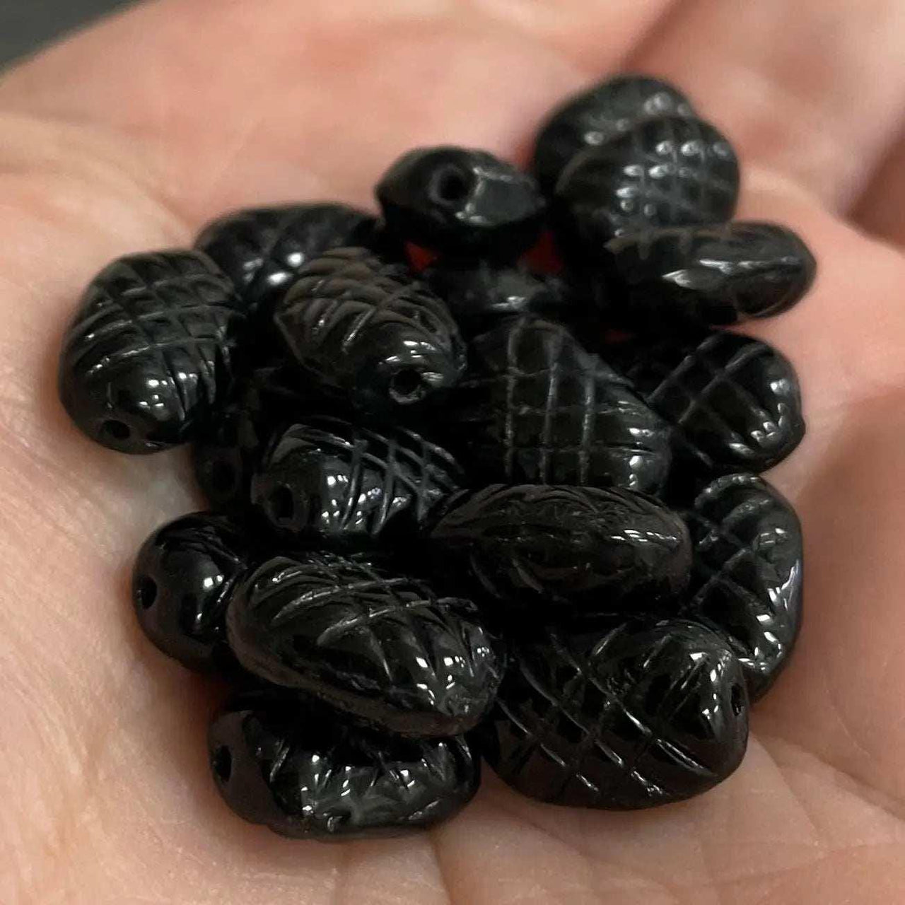 20 Vintage Black Thatcher Glass Beads