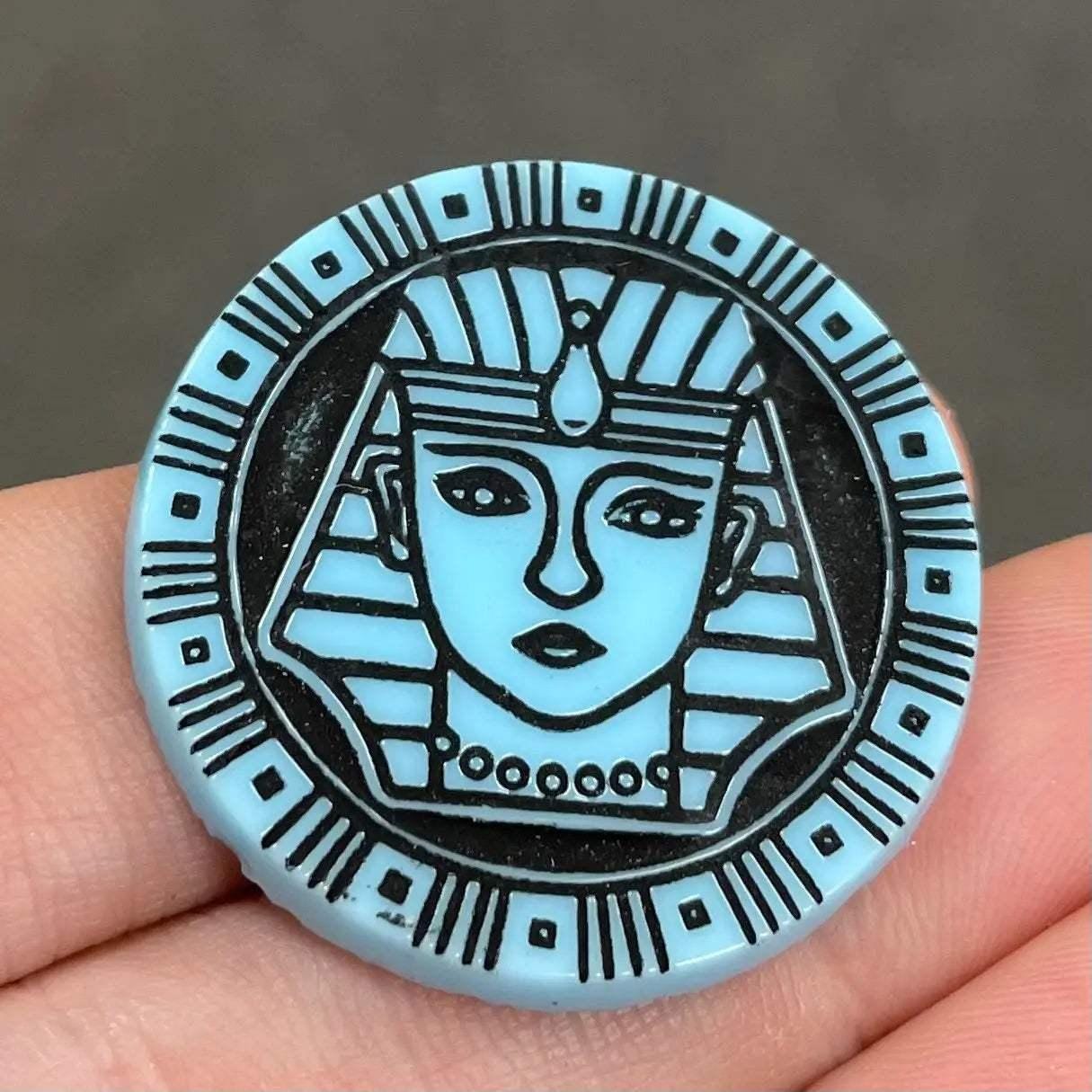 2 Vintage Egyptian King Blue Round Glass Cabochons #961