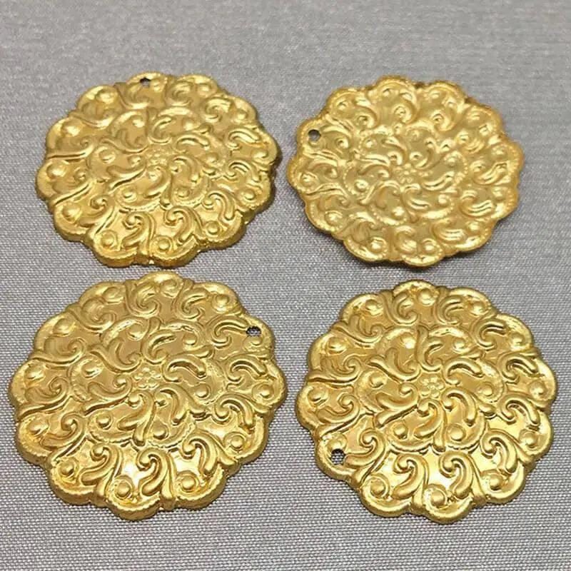 10 Vintage Brass Floral Coin Metal Charms