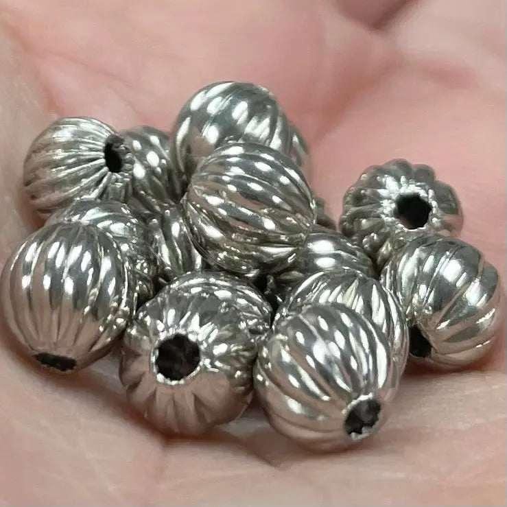 48 Vintage Silver Plated Corrugated Metal Beads