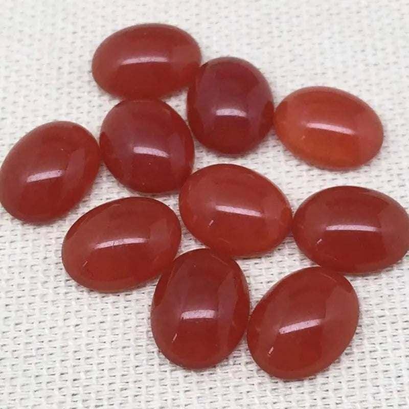 10 Vintage Carnelian Red Orange Oval Glass Cabochons