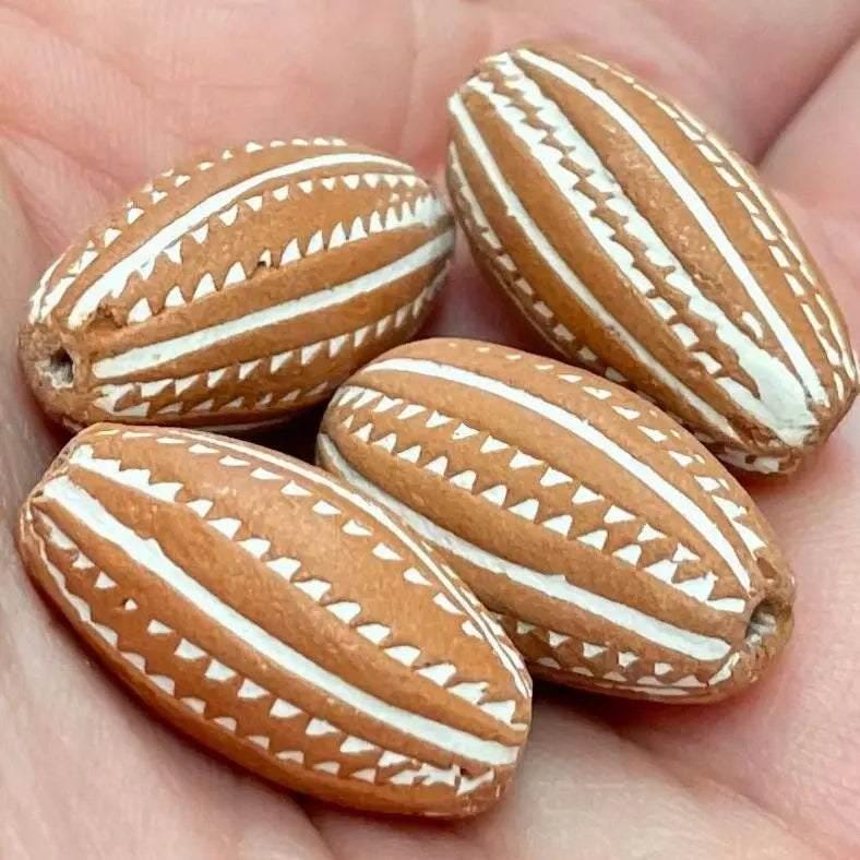 6 Vintage Brown Peruvian Striped Oval Beads