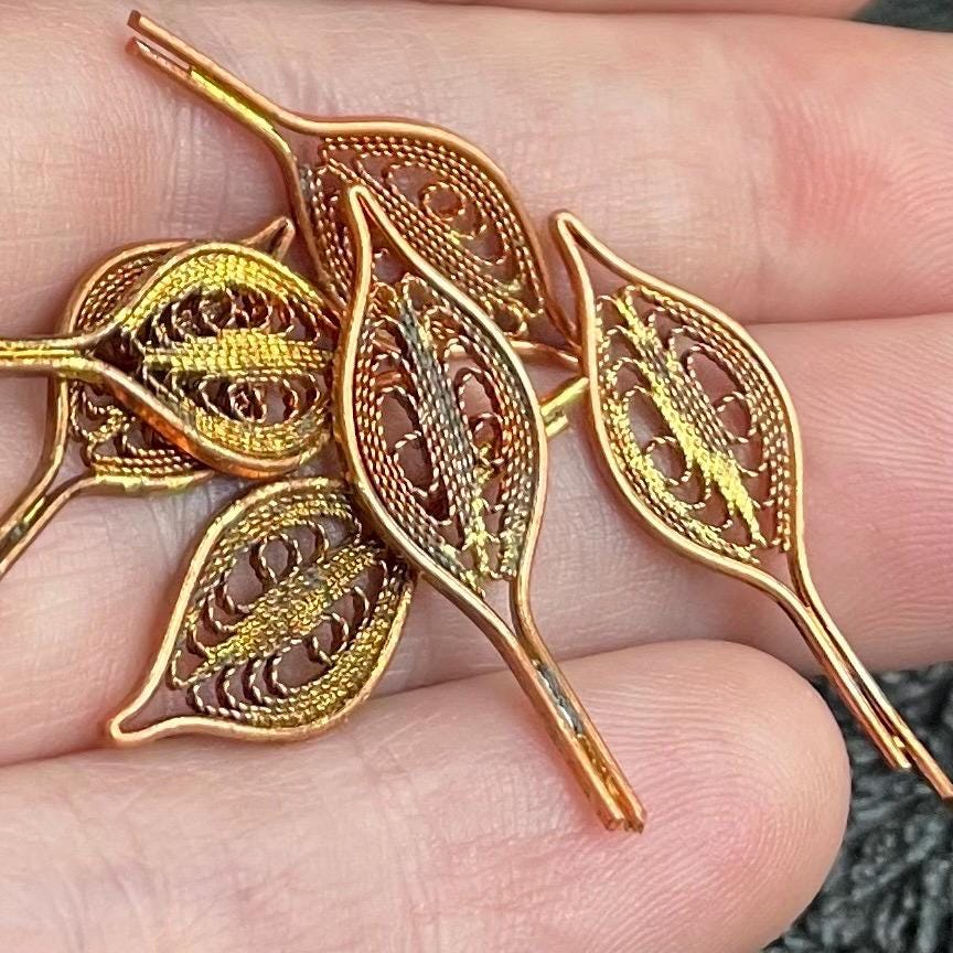 12 Vintage Copper Filigree Metal Stampings #9200